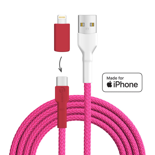 Red flamingo USB A - USB C + Lightning (iPhone)