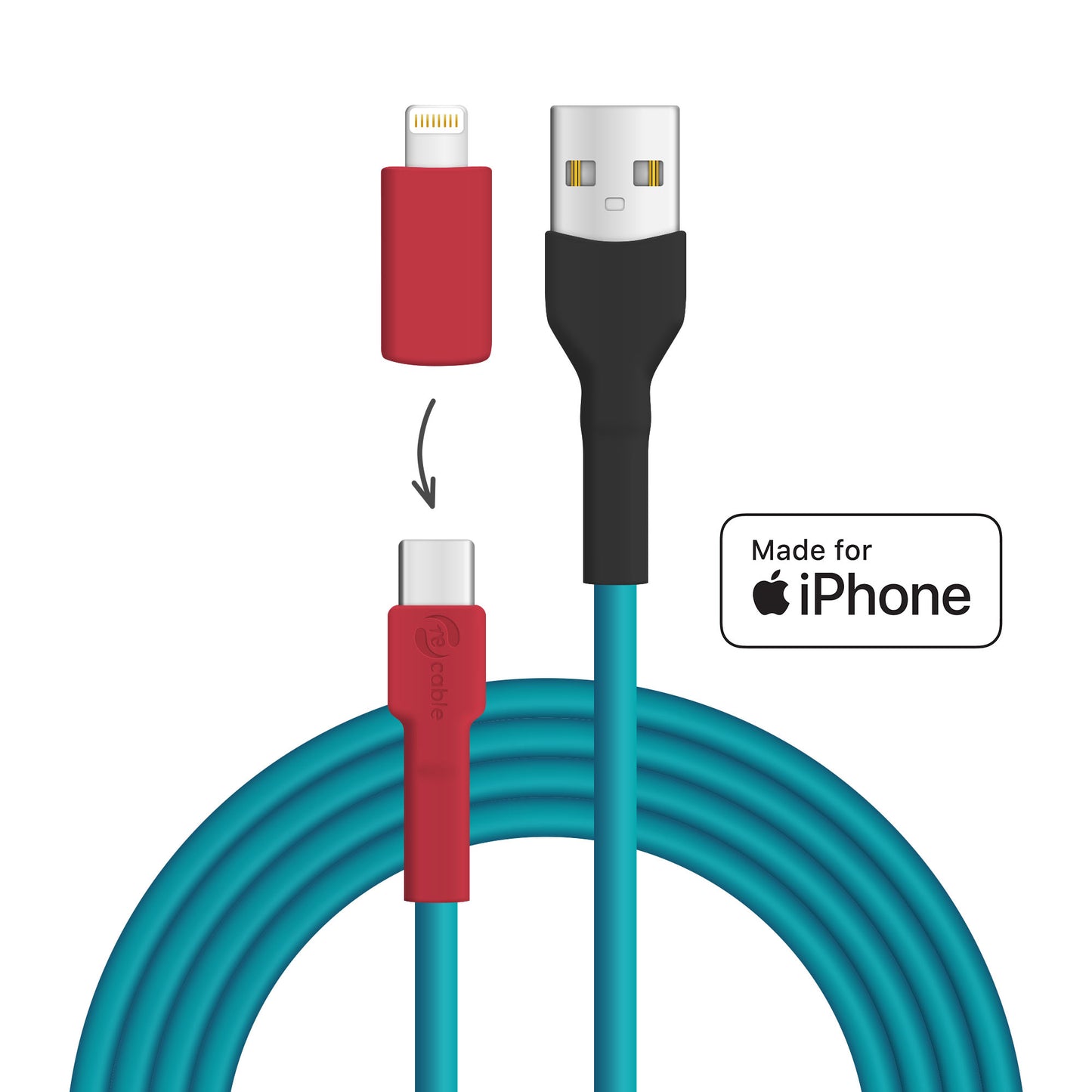 Turquoise Naschvogel USB A - USB C + Lightning (iPhone)