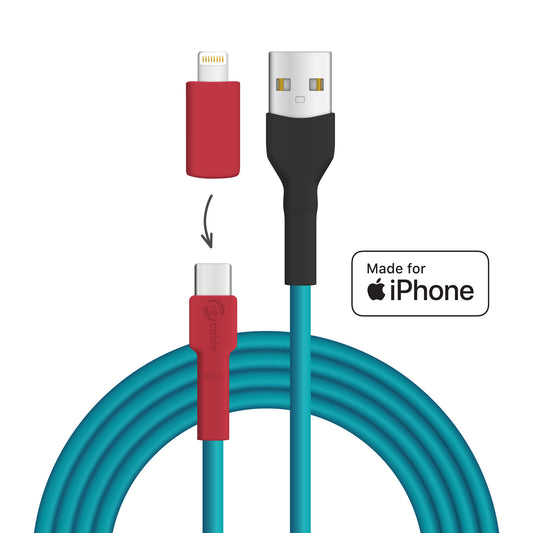 Turquoise Naschvogel USB A - USB C + Lightning (iPhone)