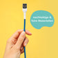 Sustainable and fair materials are used for the production. Illustration: A recable with a USB-A connector in blue and white colors is shown.