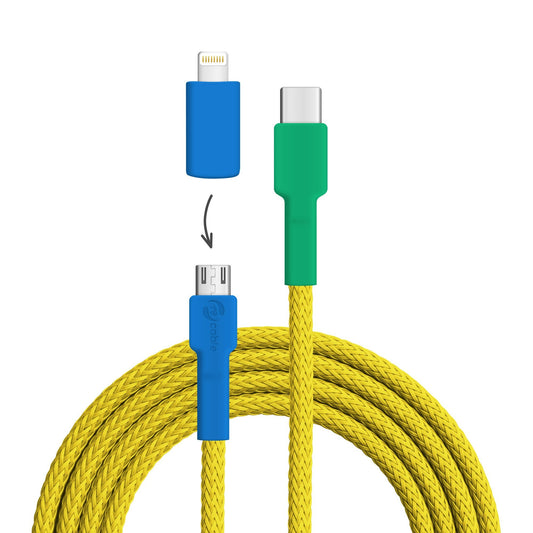 USB-Kabel, Design: Gelb­brustara, Anschlüsse: USB C auf Micro-USB mit Lightning Adapter (nicht verbunden)
