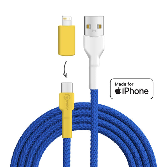 Blue Tit USB A - USB C + Lightning (iPhone)