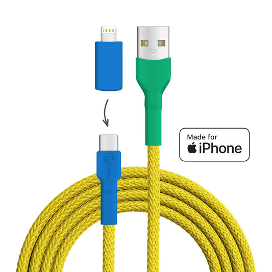Yellow chest tare USB A - USB C + Lightning (iPhone)